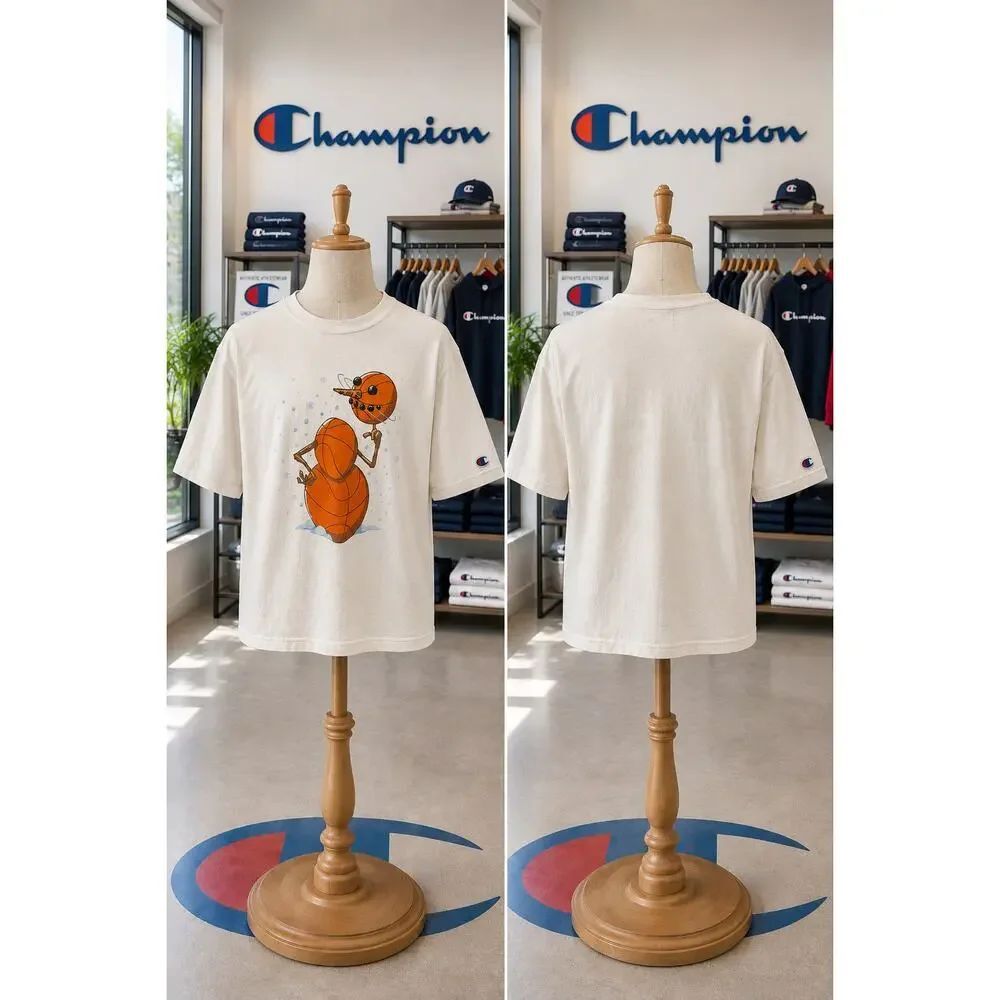 Vintage Champion Basketball Snowman Graphic Tee Men’s Large Y2K Shirt